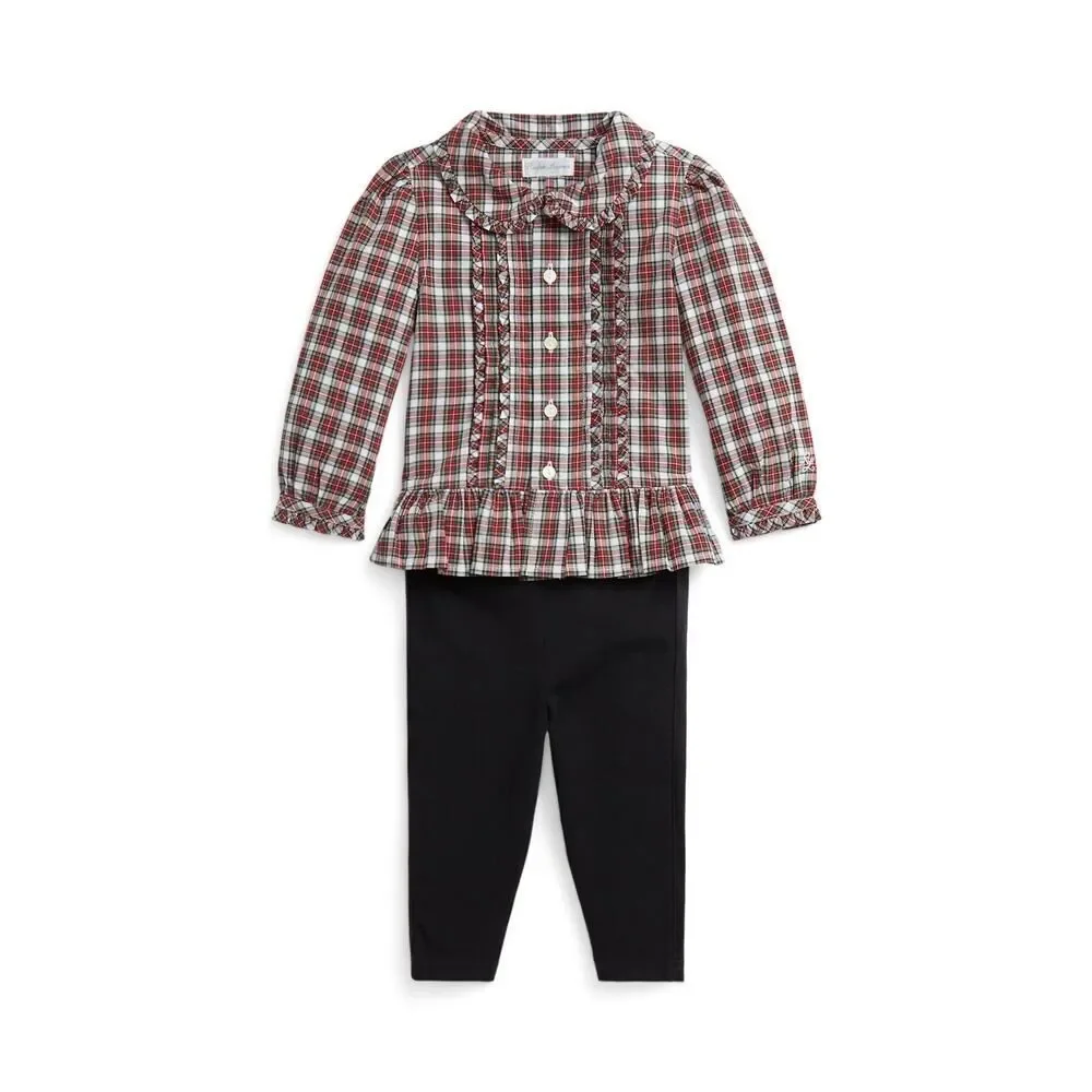 Polo Ralph Lauren Baby Girl 2 Piece Holiday Red and Green‎ Plaid Set Size 9M